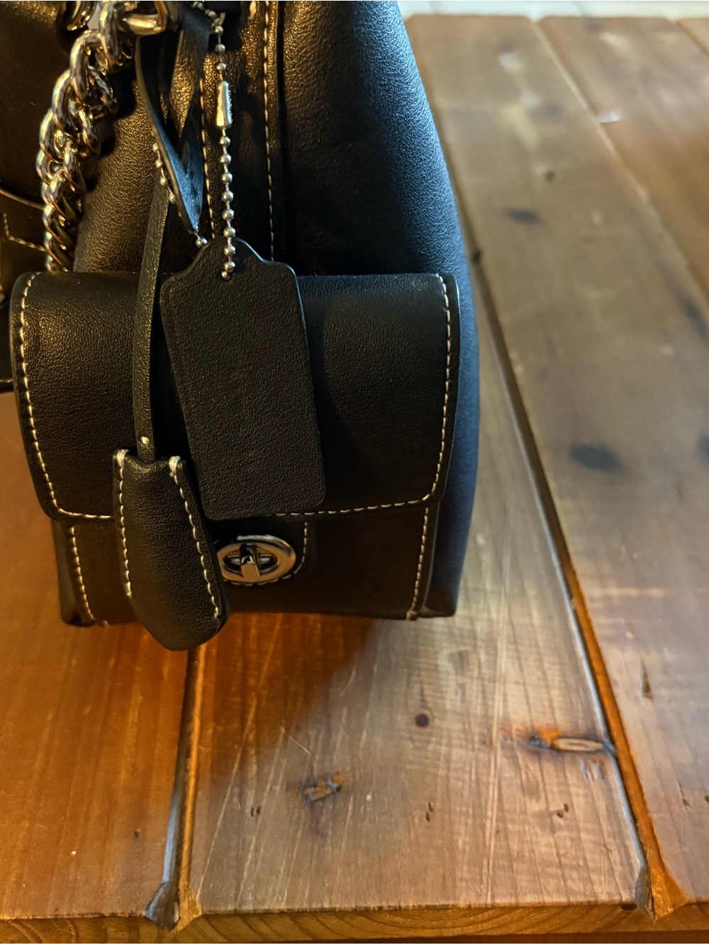 Coach Juliette Black Leather Shoulder Bag with Chain Detail - Picture 7 of 11